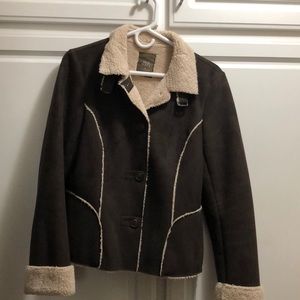Dark brown faux suede/fur jacket